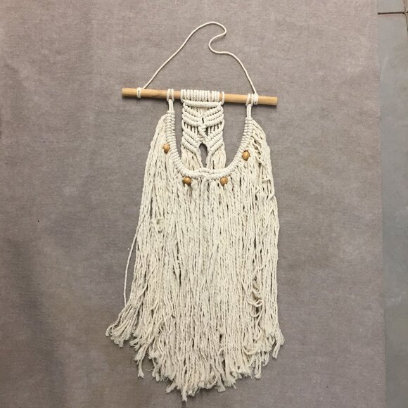 Macrame Wall Hanging Boho Art Decor With Wooden Beads & Rod - Picture 1 of 6